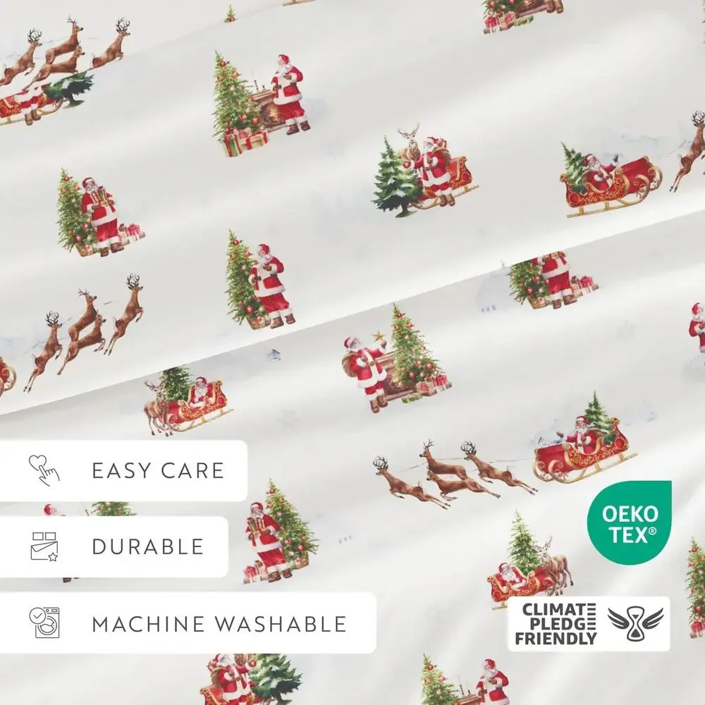 Nostalgic Santa FULL Sheet Set 4-Piece Festive Christmas Holiday Bedding New